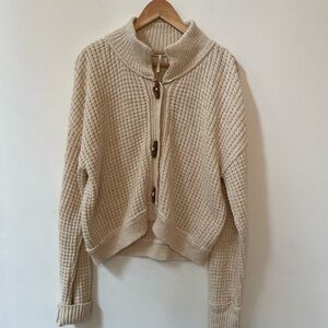 Free People Micah Boho Cardi Sweater Relaxed Fit Crop Cardigan Ivory Size Large